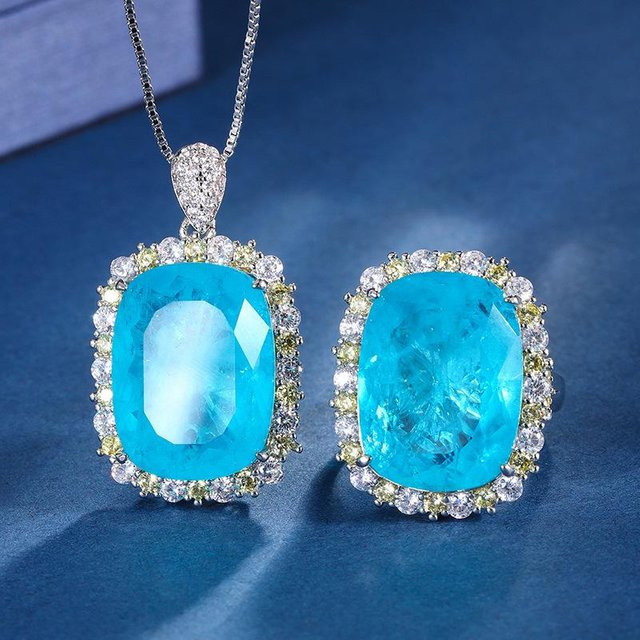 Schmuckset Paraiba Turmalin, Kupfer, Silber, Zirkonia, Damen, Vintage - Bild 1