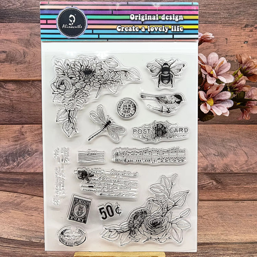 Alinacutle Transparenter Silikonstempel für Papierhandwerk, Wiederverwendbarer Retro-Stempel, B: 20 cm, H: 15 cm - Bild 4