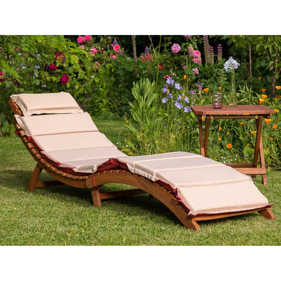 Merxx Gartenliegen-Set Ipanema 3-teilig aus Eukalyptus-Holz in Rot-Beige mit verstellbarer Kopfstütze - Bild 1