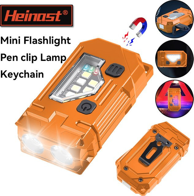 Heinast Mini-Schlüsselanhänger LED-Taschenlampe, wiederaufladbare EDC-Taschenlampe mit Magnet und Stiftclip in Orange - Bild 1