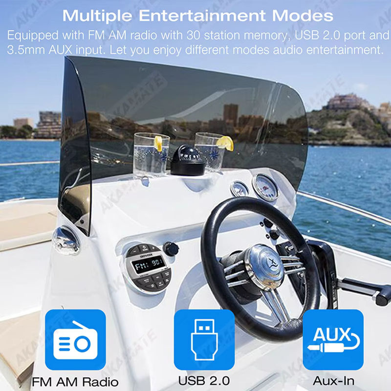 AKAMATE Wasserdichtes Bluetooth Bootsradio-System mit FM-AM-Antenne und Media-Player für Wohnmobil, ATV, UTV und SPA - Bild 4