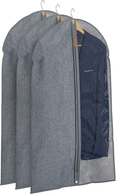 Relaxdays Kleidersack 3er Set aus Polyester in Grau Transparent mit Reißverschluss, B: 58 cm, H: 99 cm - Bild 1