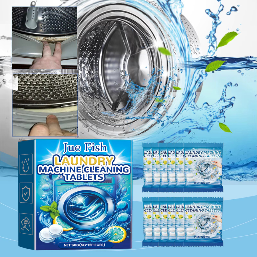 Jue-Fish Waschmaschinen-Reinigungs-Brausetabletten in Blau, 12 Stück zur gründlichen Reinigung und Geruchsbeseitigung - Bild 2