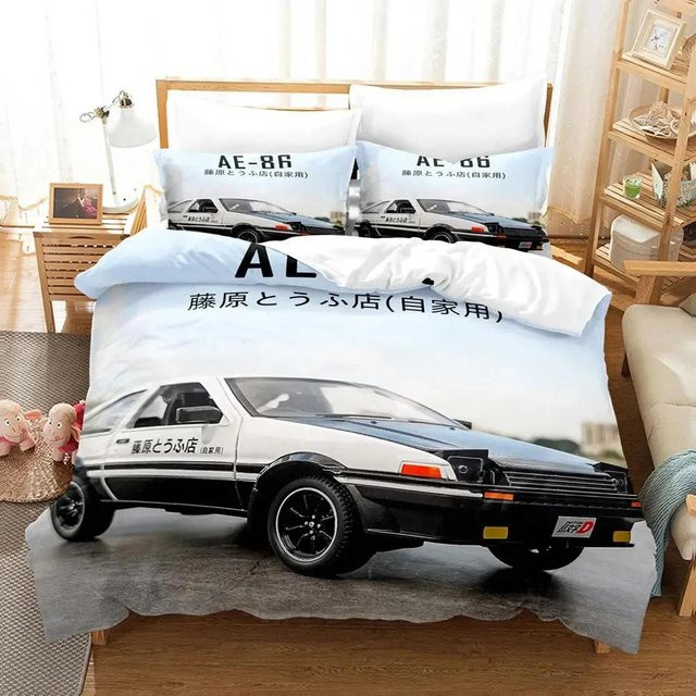 Lodestar 3D Anime Bettwäsche Set Initial Ae86 mit Bettbezug und Kissenbezug, Farbe: Weiß, B/H: 140 x 200 cm - Bild 1