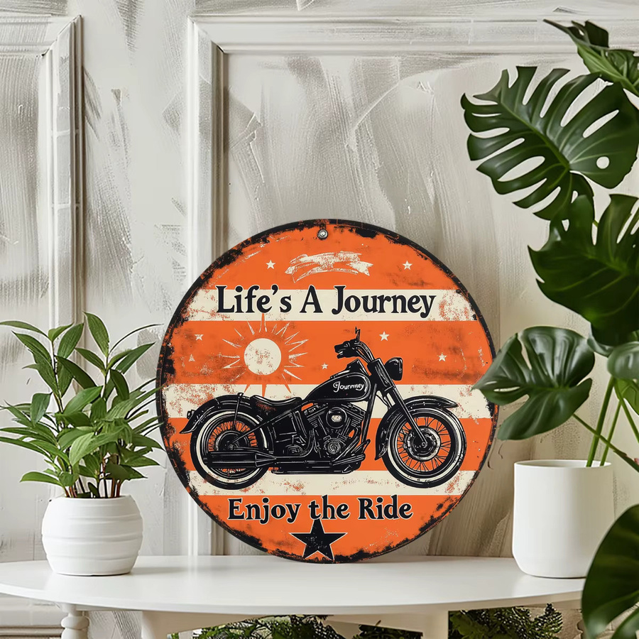 Potdemiel Vintage-Motorrad-Wanddekoration aus Metall, rund, orange, Durchmesser: 20,3 cm - Bild 2