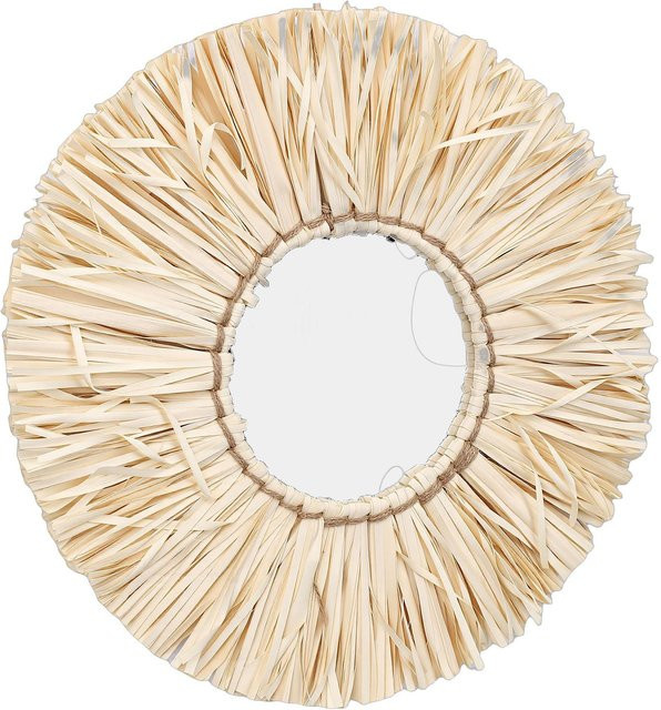 Koogeelife Wandspiegel aus Stroh in runder Form mit handgewebter Quaste im Boho-Stil - Bild 1