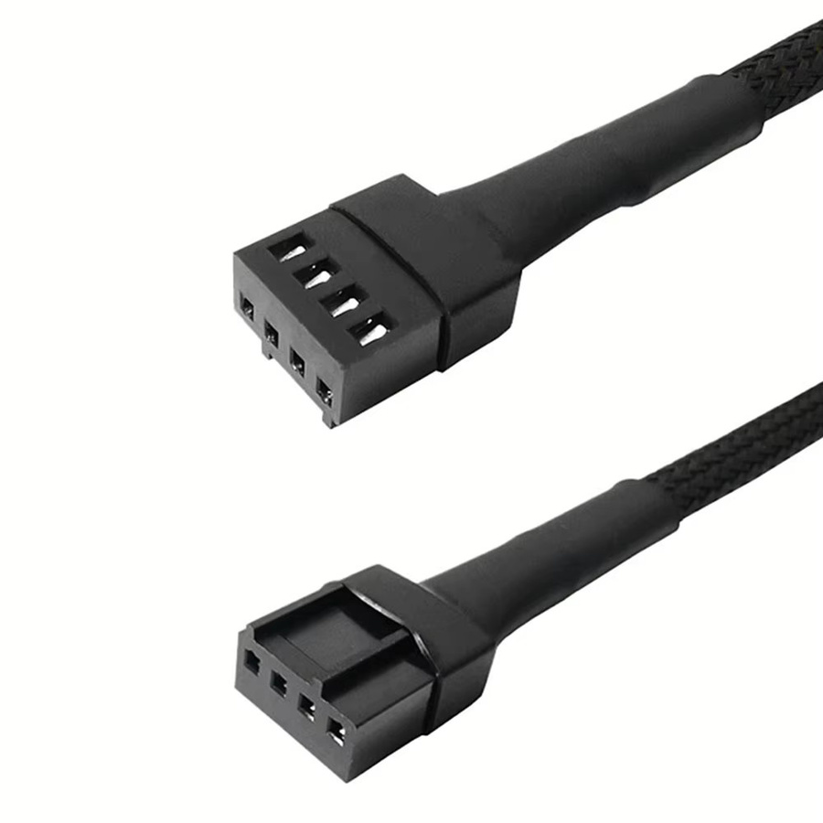 YuXi PWM Lüfter-Splitter Kabel 1 bis 4 Wege mit 4 Pin Anschluss, 27 cm Länge, Schwarz/Weiß ummanteltes Verlängerungskabel - Bild 2