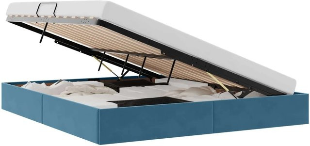 vidaXL Aufbewahrungsbett mit Kopfteil aus Samt und Metall in Dunkelblau, B/T: 180 x 200 cm - Bild 1