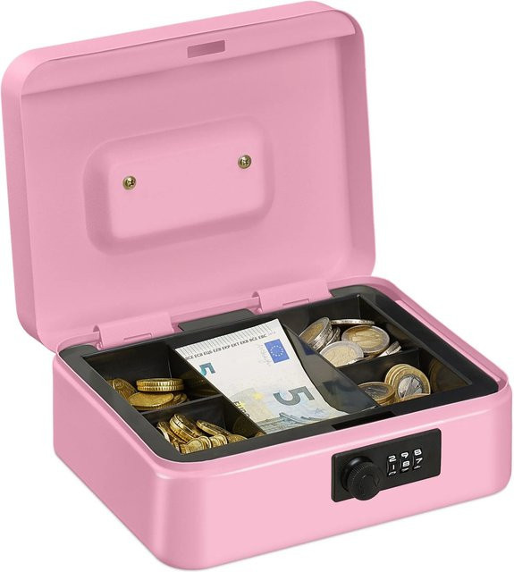 Abschließbare Geldkassette aus Eisen von Relaxdays in Pink mit Zahlenkombination, B/T/H: 8,5 x 20 x 17 cm - Bild 1