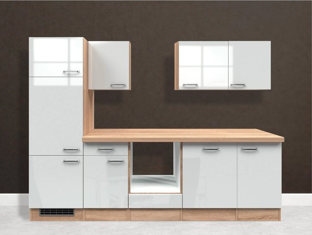 Flex-Well Exclusiv Küchenzeile Valero in Hochglanz Weiß mit Eiche Nachbildung, B/T/H: 280 x 60 x 200 cm - Bild 1