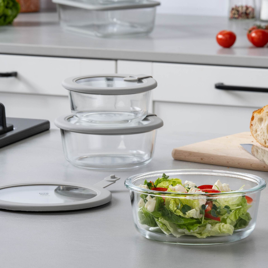Fackelmann Vorratsgläser Set Alles aus Glas, rund, 3-teilig, transparent mit grauen Silikon-Snap-Lids, aus Glas und Silikon - Bild 2