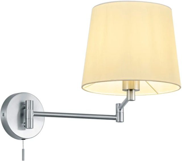 Trio Wandleuchte Lyon in Nickel matt mit weißem Stoffschirm, B/T/H: 32,5 x 25,5 x 69,0 cm - Bild 1