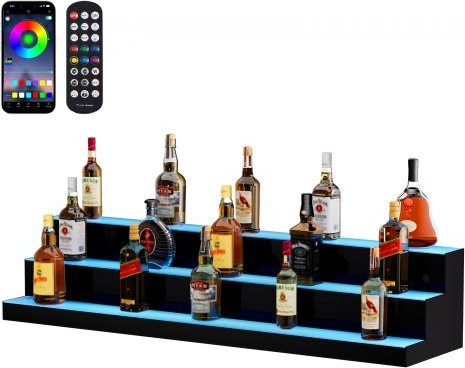 VEVOR LED Spirituosen-Displayregal für die Bar mit App- und Fernbedienung, 3-stufig, transparent/mehrfarbig, B: 121,0 cm, H: 25,0 cm, T: 30,0 cm - Bild 1