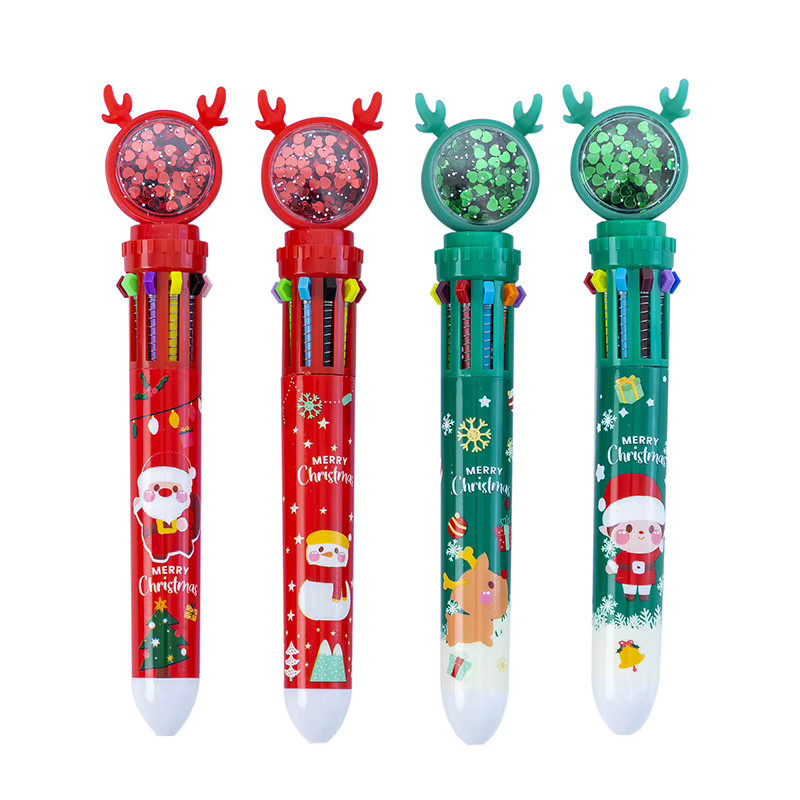 Ataozhekou Weihnachtskugelschreiber im Cartoon-Design mit Santa und Elch für Kinder und Schüler, 4 oder 8 Stück, Mehrfarbig - Bild 3