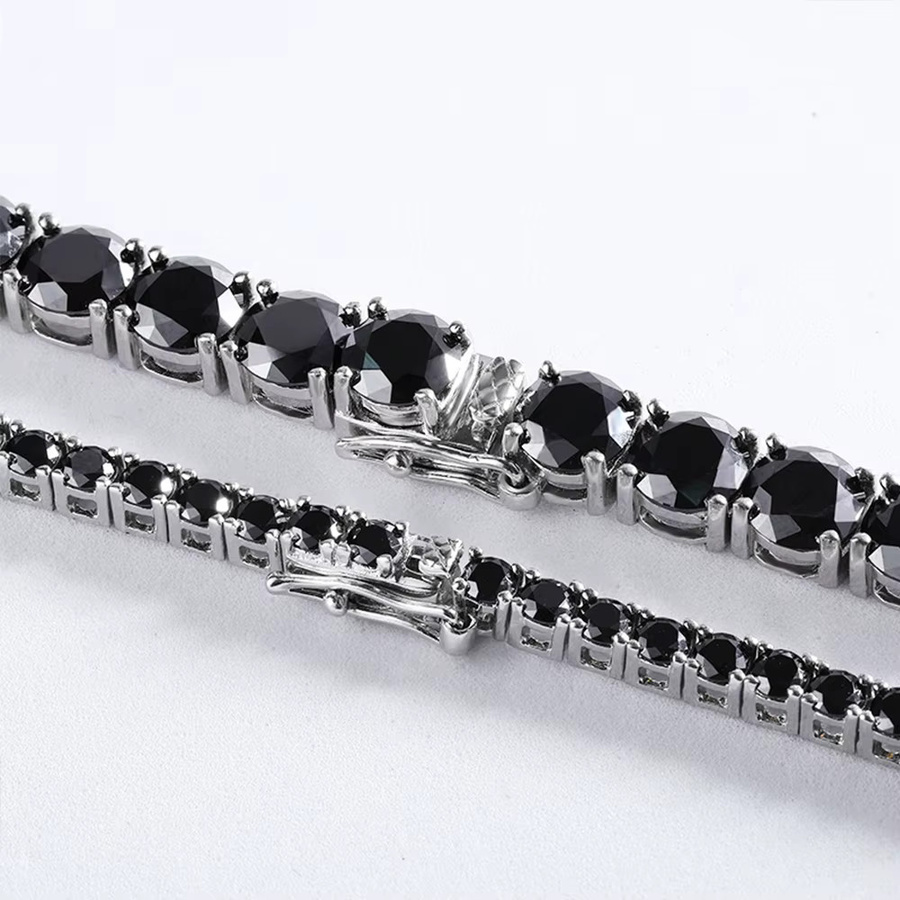 Halskette 925 Silber, Moissanit, Schwarz, Unisex - Bild 4