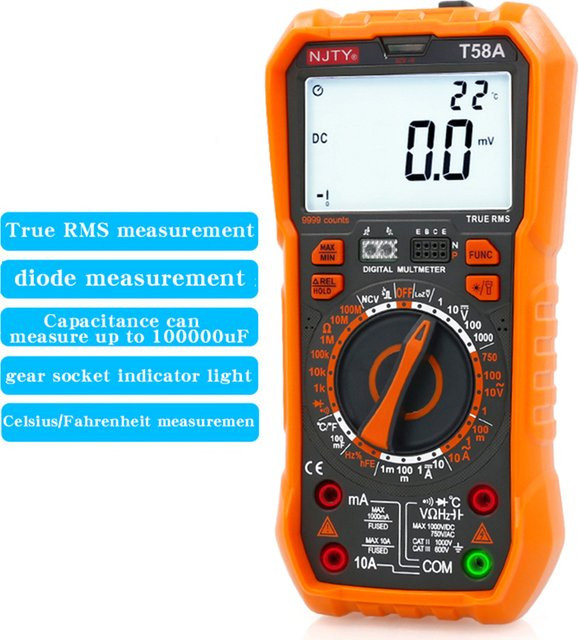 NJTY 58A Digitalmultimeter mit hochpräziser Anzeige und Kapazitätsmessfunktion in Orange - Bild 1