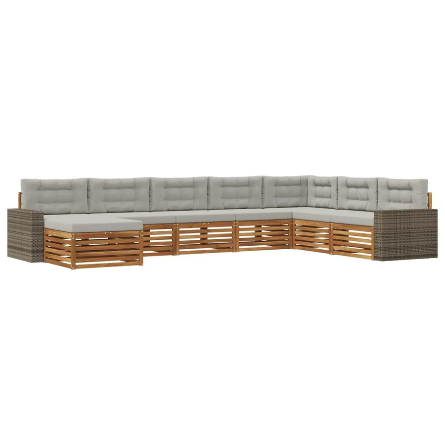 vidaXL Outdoor-Sofagarnitur aus Akazienholz mit 8 Kissen in Natur und Hellgrau - Bild 2