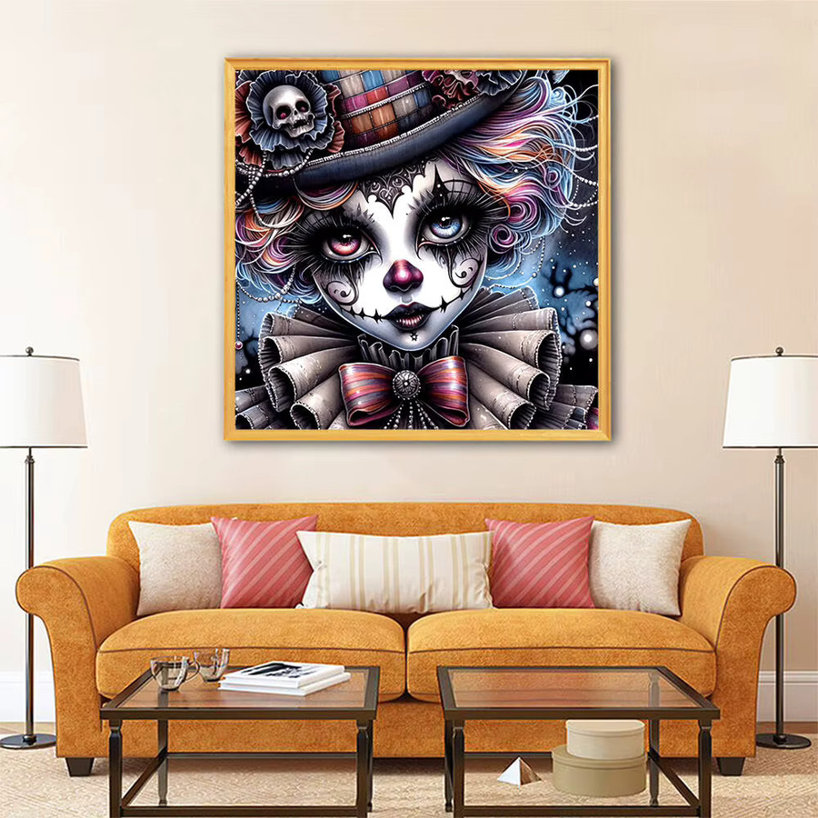 HUACAN Diamant-Mosaik Clown-Porträt als modernes Kunsthandwerk für deine Wanddekoration, rund, Multicolour, Durchmesser: 20 cm - Bild 4