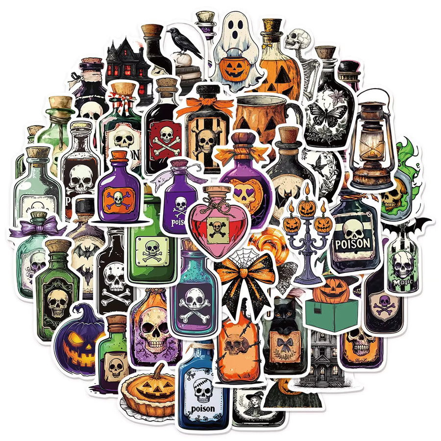 Charile Halloween Zaubertrank Flasche Aufkleber, 10/30/50 stücke, Horror Gothic Schädel Cartoon Aufkleber - Bild 2