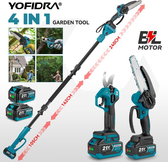 YOFIDRA 4-in-1 Bürstenlose Elektrische Kettensäge und Hochastschere mit Teleskopstange für Makita LXT Akkus - Bild 1