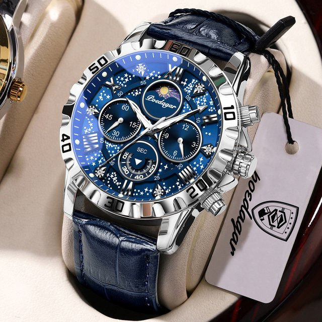 POEDAGAR Armbanduhr Chronograph, Quarz, Leder, Herren - Bild 1