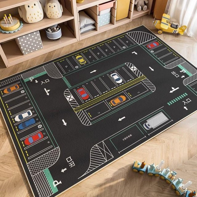 Wucifang Jewelry Kristallflor Teppich, Waschbare Krabbelmatte für Kinderzimmer und Wohnzimmer, Gestreift, Schwarz, B/T: 60 x 40 cm - Bild 1