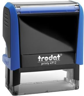 Adress-Stempel trodat Printy 4912 mit blauem Gehäuse und schwarzer Stempelabdruckfarbe - Bild 1