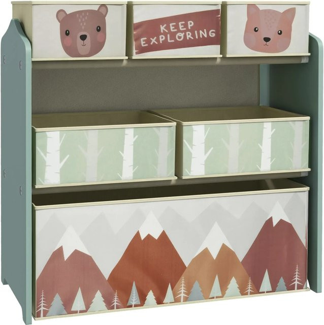 ZONEKIZ Kinderzimmerregal mit 6 herausnehmbaren Vliesstoff-Boxen in Grün, B/T/H: 30 x 63 x 66 cm - Bild 1
