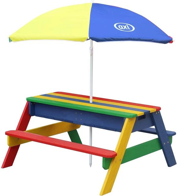 Axi Nick Sand & Wasser Picknicktisch Regenbogen mit Sonnenschirm in Bunt Sand und Blau - Bild 1