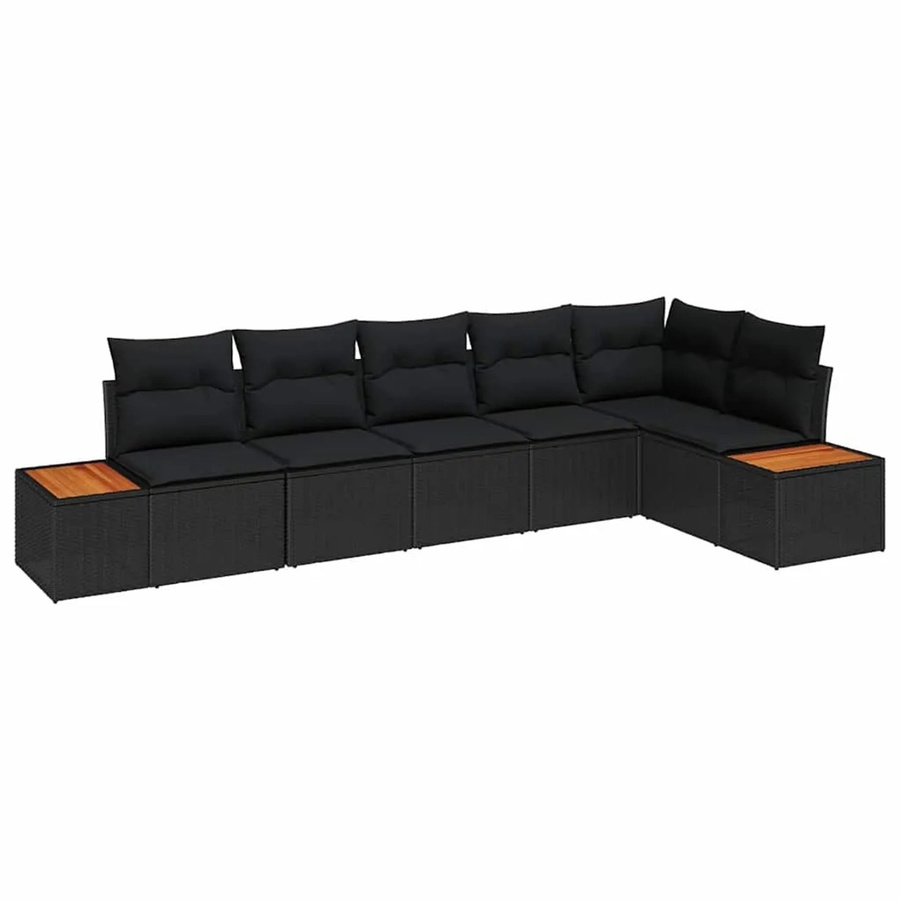 vidaXL Garten-Sofa-Set 6-teilig in Schwarz aus Poly-Rattan mit Kissen und pulverbeschichtetem Stahlgestell - Bild 2