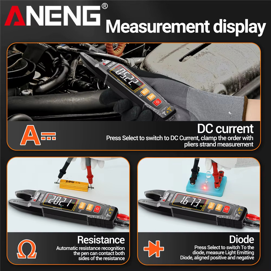 ANENG PN130 PN129 Intelligentes Digitales Zangenmessgerät in Schwarz für AC/DC Spannung, Strom, Kapazität und Widerstand - Bild 4