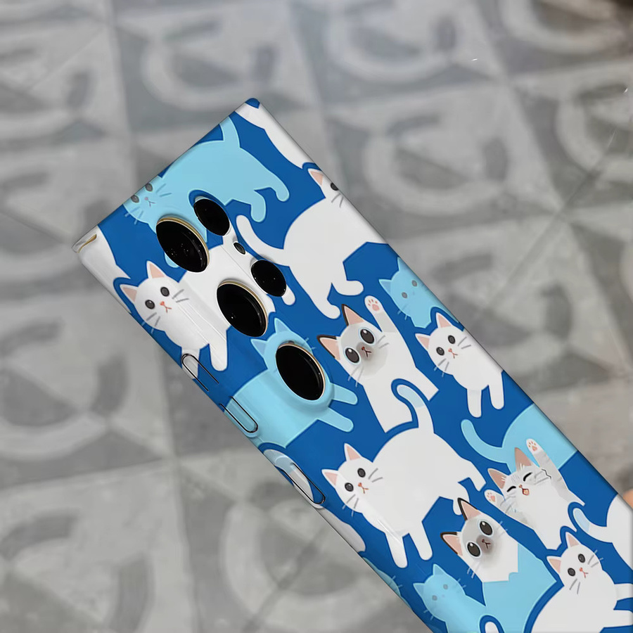 Stoßfeste Doppelschicht Handyhülle mit Katzen-Design für Samsung Galaxy S26 S25 S24 S23 Ultra Plus in Blau-Weiß - Bild 5
