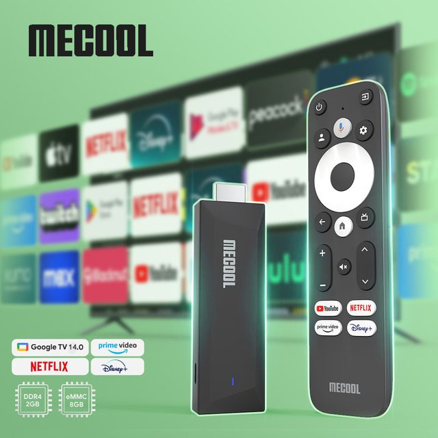 MECOOL MEgo 1 TV-Stick Media Streamer mit 8 GB Speicher, Realtek Quad-Core, 4K UHD, Google Android TV und Dolby, Schwarz - Bild 1