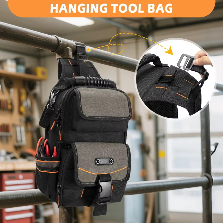 Elektriker-Werkzeugtasche Organizer in Schwarz mit ergonomischem Griff und Schultergurt, B/T/H: 30,0 x 19,0 x 13,0 cm - Bild 3