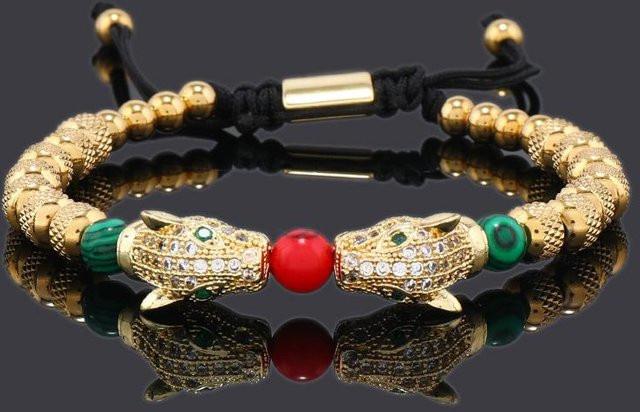 Rui Di Armband, Leopardenkopf Charms, Edelstahlperlen, Unisex, black - Bild 1