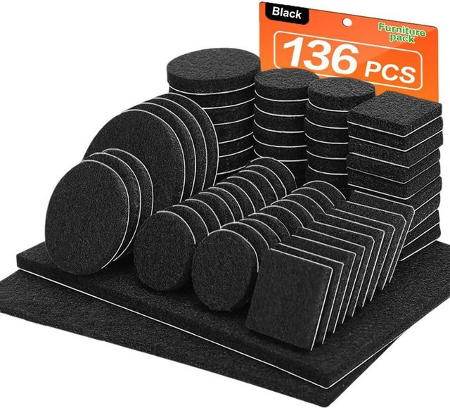 Set aus 136 bis 300 Filz-Möbelgleitern in verschiedenen Größen als Kratzschutz für Stuhlbeine, Farbe Schwarz - Bild 1