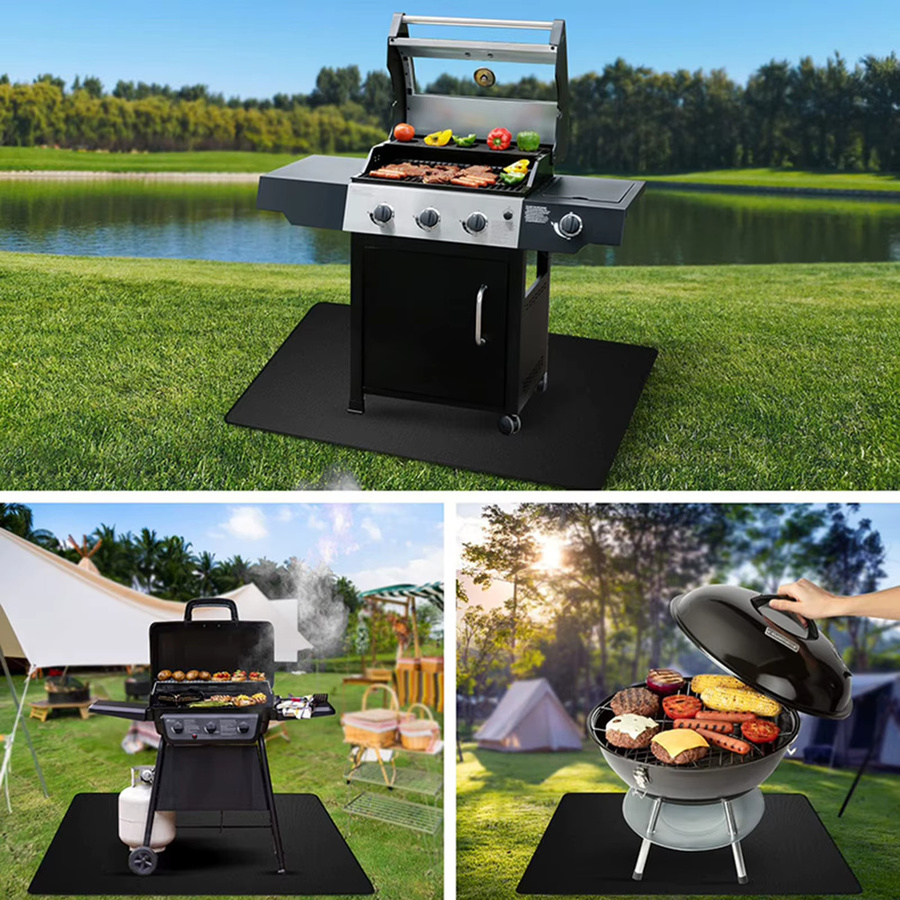 KISS-THE-NIGHT Ölbeständige und feuerhemmende Schutzmatte für Outdoor-Grills in Schwarz, Breite: 122 cm - Bild 4