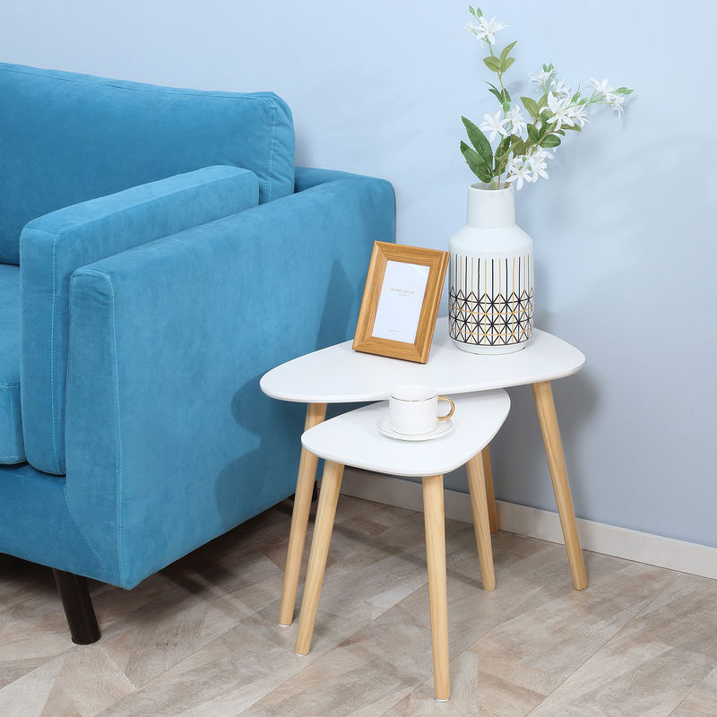 Aosom 2er Set Beistelltische im Skandi-Design mit Holzbeinen, platzsparende Satztische in Weiß und Natur - Bild 2