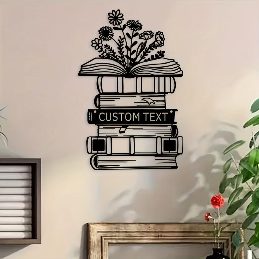 Personalisierte Metall-Wandkunst Hello Young Bibliothekar Namensschild im Art-Deco-Stil, Schwarz - Bild 2