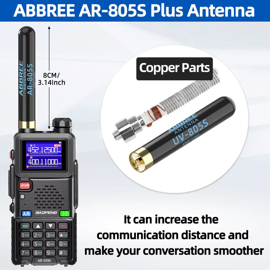 ABBREE AR-805 Plus 805S Dualband Kurz- und Langstrecken-Walkie-Talkie-Antenne mit SMA-Buchse in Schwarz für Baofeng UV-5R MINI UV-32 Amateurfunk - Bild 3