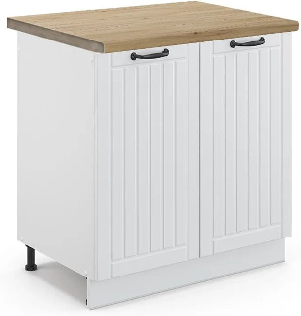 Vicco Spülenunterschrank Fame-Line in Weiß und Eiche im Landhausstil, B/T/H: 80 x 60 x 82 cm - Bild 1