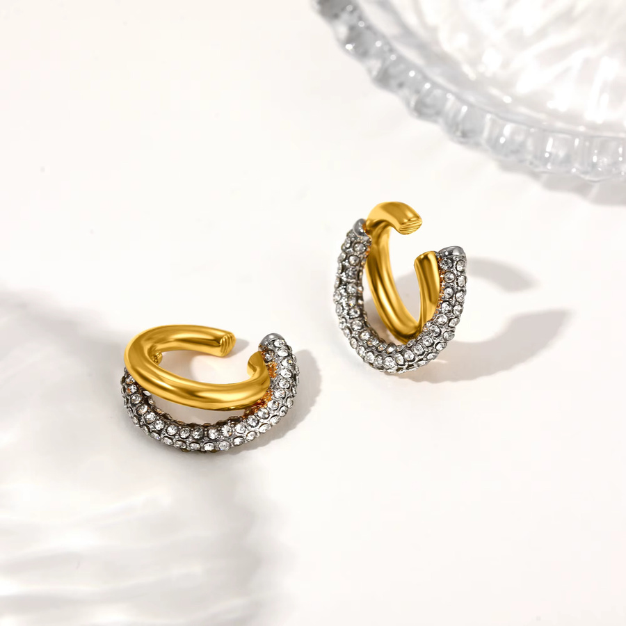 Manschettenohrringe Erpels, vergoldeter Edelstahl, CZ-Zirkon, Unisex - Bild 3