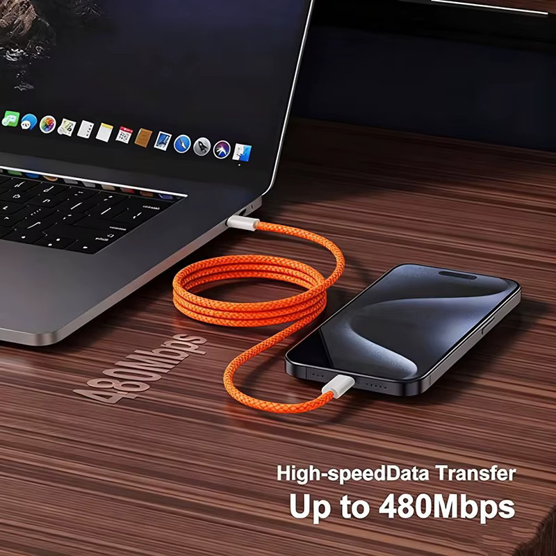 GeydrQ USB-C zu USB-C Schnellladekabel 60W in Orange für iPhone 16, iPhone 15 und Samsung Galaxy S22 S21 - Bild 4