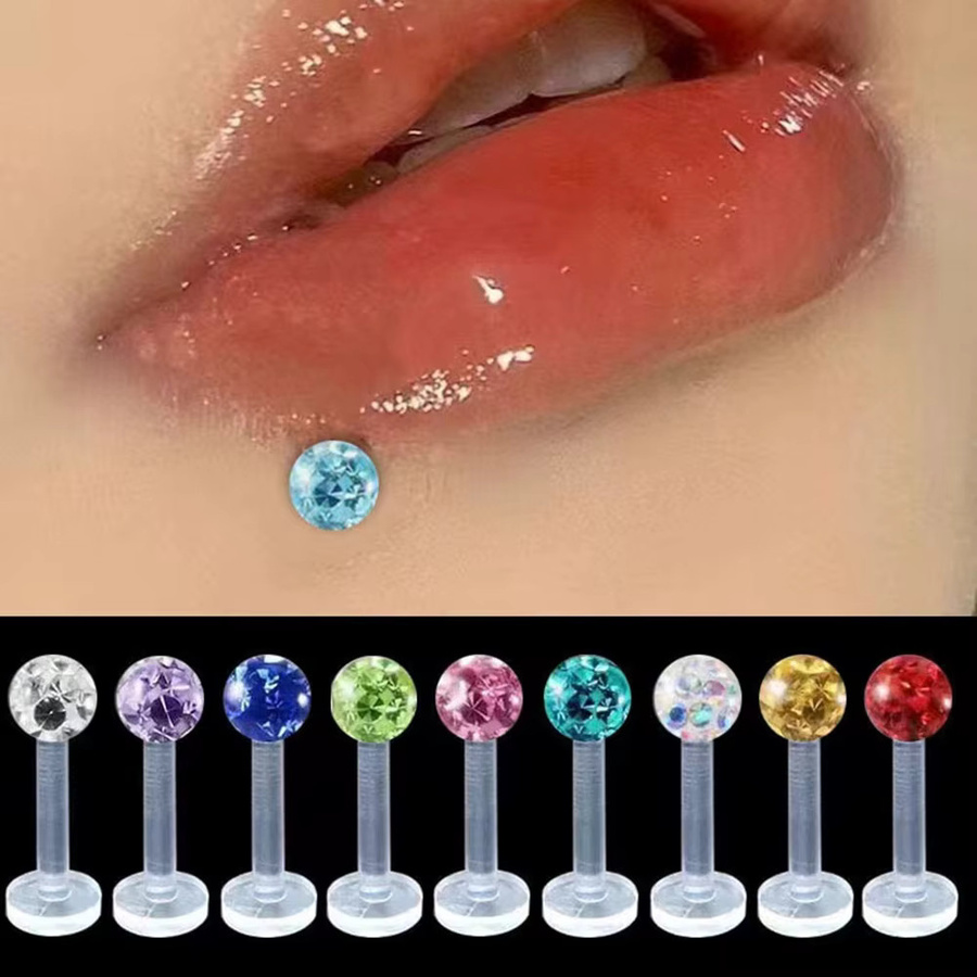 Heuvipens Lippenring Acryl, Kristall, Weiß, Unisex, 6-12mm - Bild 3