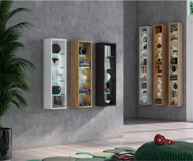 VCM Wandregal Rasato XL aus Holzstruktur-Nachbildung mit ESG-Sicherheitsglas, H x B x T: 152 x 21 x 14 cm - Bild 1