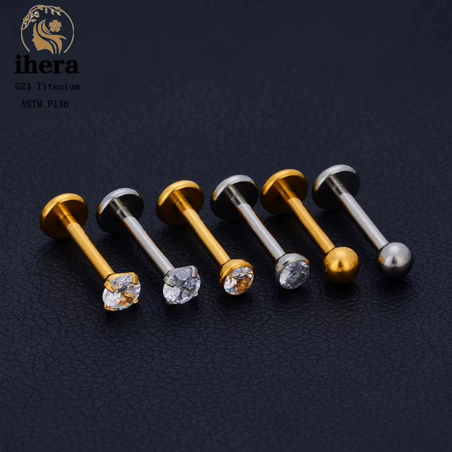 ihera Piercing Labret Lippenstecker, Titan, Zirkonia, Silber, Unisex - Bild 3
