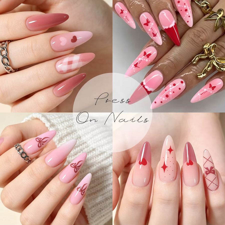 MAFANAILS Künstliche Nägel Stiletto, Rosa-Rot, Glänzend, 96 Stück - Bild 3