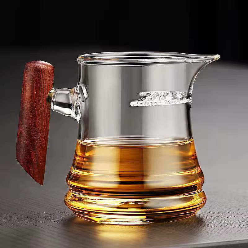 Hitzebeständiges Glas-Teeset mit integriertem Halbmondfilter und Holzgriff, transparent - Bild 2