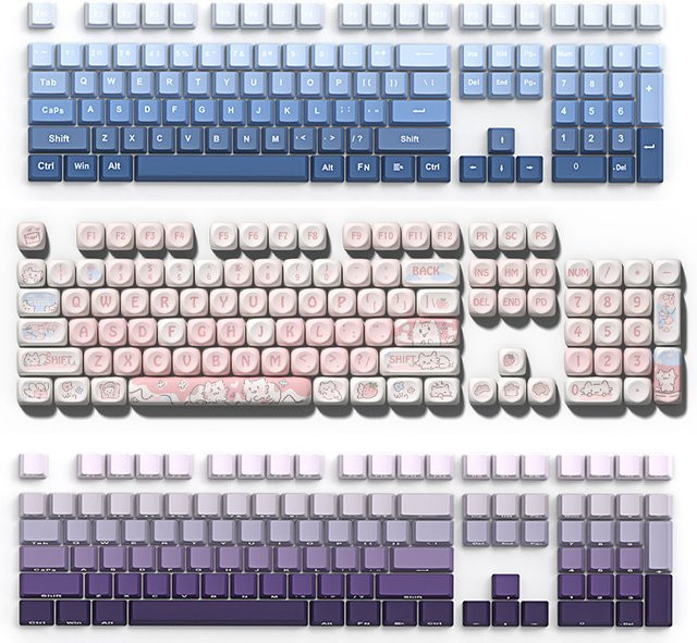 Mechanische Tastatur-Tastenkappen aus PBT mit Farbverlauf und seitlicher Gravur in Multicolour und Weiß für universellen Einsatz - Bild 1