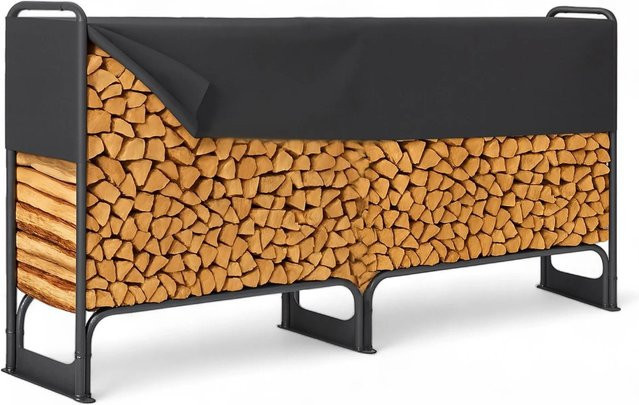 Osoltus Kaminholzregal aus Metall mit Abdeckung in Schwarz, B/T/H: 260 x 36 x 117 cm - Bild 1